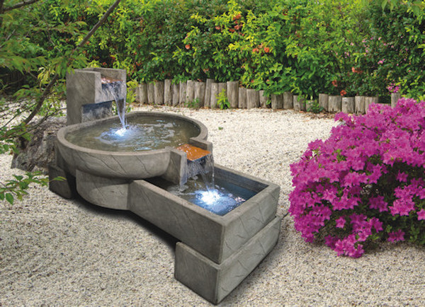 Neo- Stone Fountain with Light Styling in naturalistic contemporary to modern